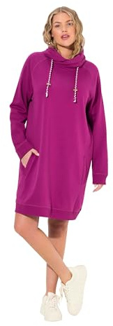 Ulla Popken Damen Sweatkleid, Stehkragen, Langarm, Taschen Casual Dress, Beere, 62-64 EU