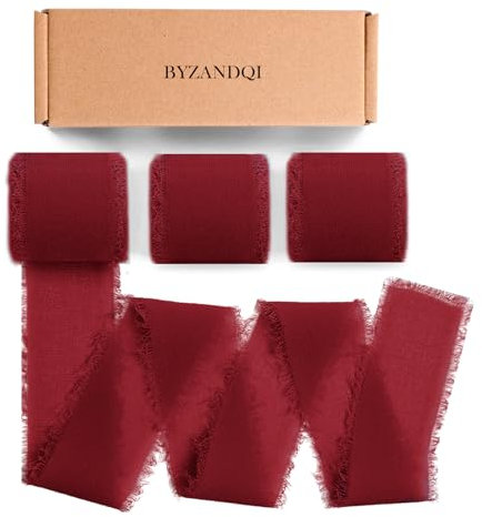 BYZANDQI Schleifenband 3,8cm x 18m Breit Bordeaux Rot Chiffonband Hochzeit Geschenkband Stoffband Dekoband Seidenband