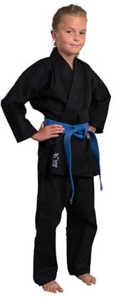 TEKKA BUDO Hapkido Anzug Classic schwarz 8 oz - Hapkido Gi Set (Jacke, Hose mit Gummibund, weißer Gürtel) Einsteiger Anzug, Kinder, Erwachsene 170 cm