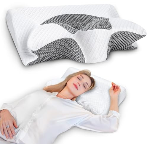 SAHEYER Almohada Cervicales y Cuello Neck Pillow, Almohada para Dormir de Lado para Sueño Lateral, Almohada Ergonómica Almuadas Biscolates Cervical para la Espalda y El Estómago, 59*43*12/15cm, Gris