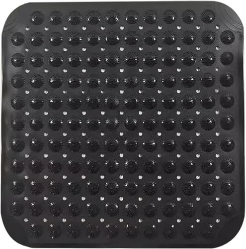 Tapis de Douche, 48 x 48 cm, antidérapant, carré, antidérapant, avec Crochets de Suspension et Trous de Drainage, Noir