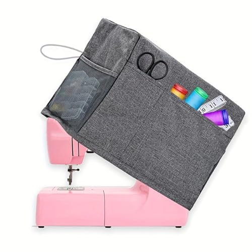 GSDGV Sewing Machine Cover with Storage Pockets, Foldable Dust Cover, Waterproof, PVC, Grey