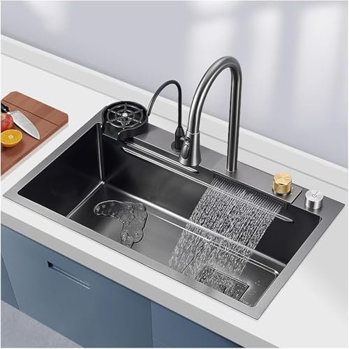 Fregadero de Cascada de Acero Inoxidable Nuevo, Fregadero de Cocina de un Solo tazón, Fregadero de Barra, Fregadero de Acero Inoxidable 304, con lavaplatos, fregaderos de Montaje s