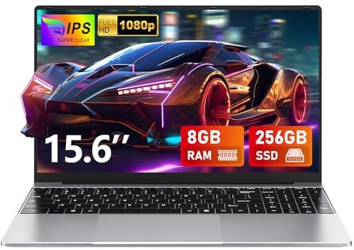 FUNYET Laptop, portatile da 15,6 pollici, 8GB RAM 256GB SSD, processore portatile N4000, IPS FHD 1920 x 1080 notebook, 180° apertura chiusura computer, 5000mAh, WIFI, slot per schede TF, Win11pro