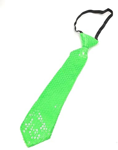 Corbata de poliéster con lentejuelas para hombre, color verde lima, con clip, 38 x 8 cm