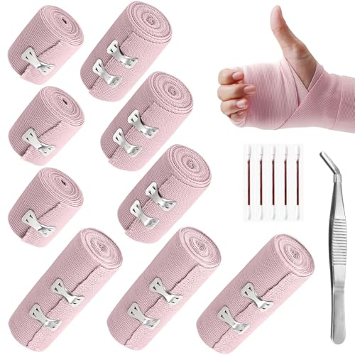 9 Stück Elastischer Verband Premium Elastische Bandage Elastischer Medizinischer Verband Zinkleimverband Gedehnt,Luftdurchlässig,Elastisch,Fixierbinde Haftbandage für Handgelenke Knöchel Knie