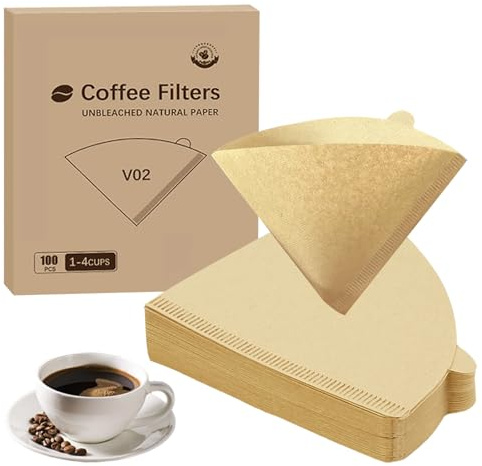 100 PCS Coffee Filter Papers (1-4 Cups) Unbleached Filter Papers Coffee Filters Size 02 Compatible with Coffee Dripper & Pour Over Maker