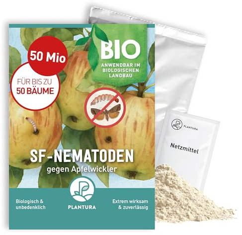 Plantura SF-Nematoden gegen Apfelwickler & Pflaumenwickler – 100% biologisch & hochwirksam, inkl. Netzmittel, Nützlinge aus Deutschland, 50 Mio für bis zu 25 große / 50 kleine Bäume