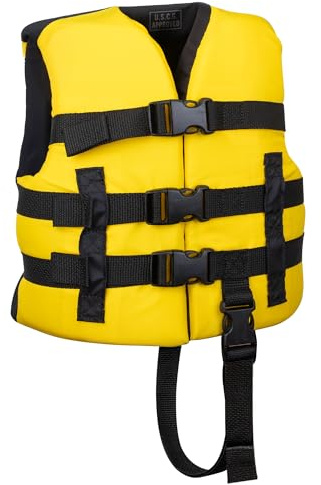 MW Watersports Child Neoprene Nylon, USCG Approved Life Jacket for Kids, Great for Boating, Fishing, Tubing, & Other Water Sports. (Yellow/Black, 30-50 lbs)
