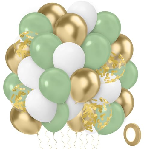 Luftballons Geburtstag Ballons Luftballons Hochzeit Luftballons Grün Weiß Gold Bohnengrüne Latex Ballons 60 Stück 12 Zoll Hochzeitsdeko Deko Geburtstag Taufe Partydeko Verlobung Deko Graduation