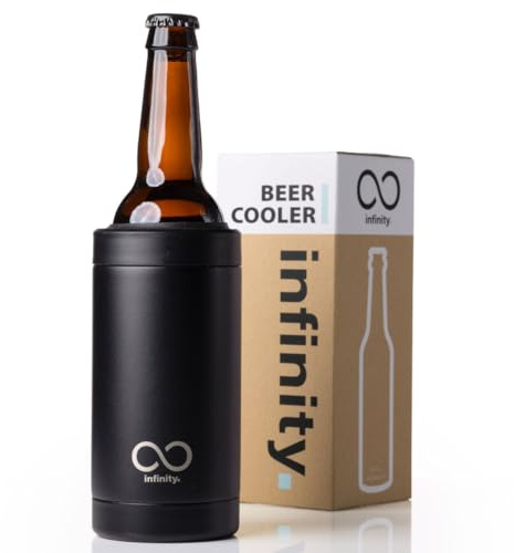 ∞ Infinity Beer Cooler | Built in Bottle Opener | 3-in-1 Design (Cooler, Tumbler and Flask) | Fits Bottles and Cans | Long Lasting Cooling | Luxury Drinks Cooler (Raven Black)