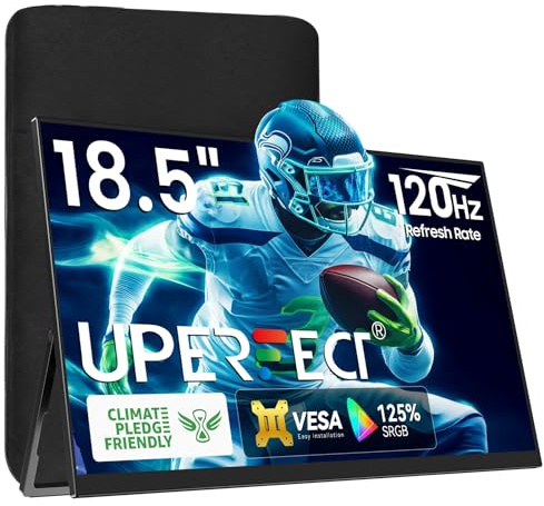 UPERFECT 18,5 Pollici 120Hz Gaming Monitor Portatile, FHD 1080P 1920x1080 | 125% sRGB, Schermo IPS Opaco, Protezione Occhi, USB C Mini HDMI per Laptop PC Xbo, Compatibile con VESA, Corpo in Metallo