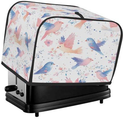 Pastel Colored Birds Leaves Toaster Cover 2 Slice, Waterproof Protective Oxford Fabric Small Kitchen Appliance Dust Cover with Pocket for Toaster Oven Coffee Machine Mixer