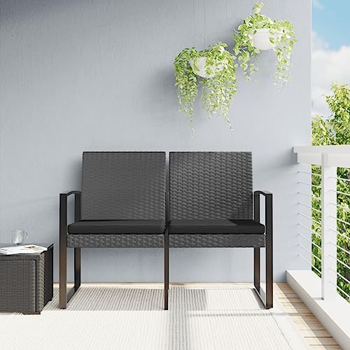 QZZCED Gartenbank, 2-Sitzer, mit Kissen aus Polypropylen und Stahlgestell, rustikales Design in Dunkelgrau, witterungsbeständig und leicht zu reinigen