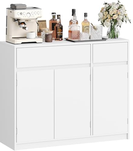 Hzuaneri Credenza Cucina, Credenza Soggiorno, 33 x 100 x 81,5 cm, Bianco