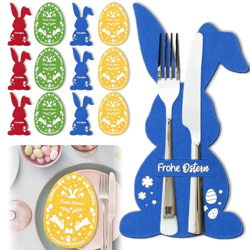 LIZANQU 12 Stück Frohe Ostern Filz Besteckhalter, Osterhase Besteckbeutel, Osterei Besteckbeutel, Kaninchen Besteckhalter für Gabel Messer Ostern Tischdeko Osterdekoration (B)