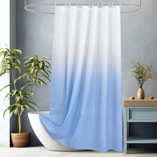 EIWAXU Rideau de Douche de Printemps Bleu dégradé, imprimé numériquement en Polyester, imperméable 120x220cm/47x87in(LXH)
