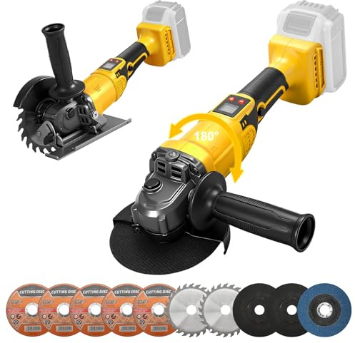 180° drehbarer Akku Winkelschleifer für DeWalt 20V (ohne Akku), 125mm | 2-in-1, Inkl. Handkreissäge Aufsatz, 180° Drehkopf, 3-Gang 9300 U/min, bürstenloser Motor, LCD, für Metall, Holz & Kunststoff