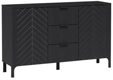 Masseno Kommode Alicante 153 cm Sideboard mit 3 Schubladen und 2 Türen für Wohnzimmer Schlafzimmer Modern 153x40,5x95 cm Schwarz