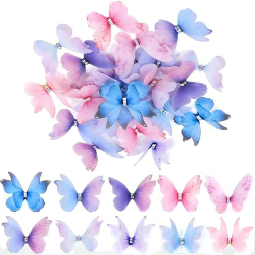Shimilili 100 Piezas 3D Mariposa Decoración con Strass, Aplicación, Adhesivos Lentejuela Tela Organza, Verano Pared Ropa Horquillas