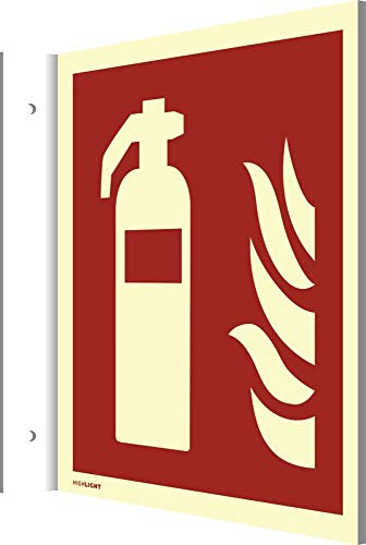 Targhetta con bandiera dell'estintore | alluminio 200 x 200 mm | extra lunga | conforme alla norma DIN EN ISO 7010 F001 ASR A1.3 | Luminosità 160 mcd/m² | Segnale di protezione antincendio