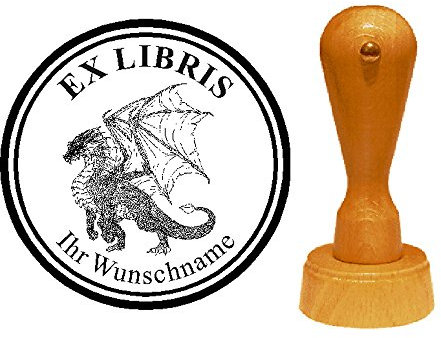 EX LIBRIS EXLIBRIS Stempel « DRACHE 05 » Durchmesser ca. Ø 40 mm - mit persönlichem Wunschnamen und Motiv