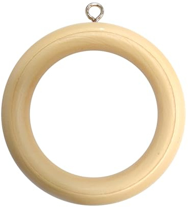 Merriway BH05956 (10 Pcs) Wooden Curtain Drapery Pole Rod Rings with Screw Eye, Inner Diameter 45 mm (1.3/4 Inch) Outer Diameter 64 mm (2.1/2 Inch), Light Brown - Pack of 10 Pieces