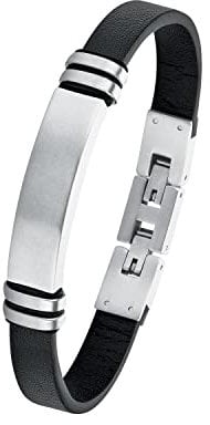 s.Oliver Identarmband Edelstahl Herren Armschmuck, 20+1,5 cm, Schwarz, Kommt in Schmuck Geschenk Box, 2018703