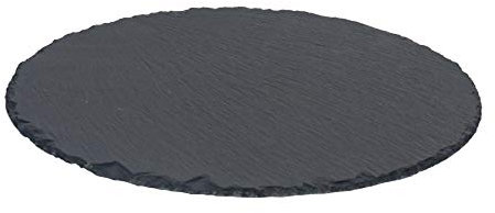 Argon Tableware Slate Serving Platter - Round - 33cm - Pack of 1 - Black Natural Slate Rustic Raw Cut Serving Platter Fruit Savoury Placemat Cheese Board with Soft Padded Feet