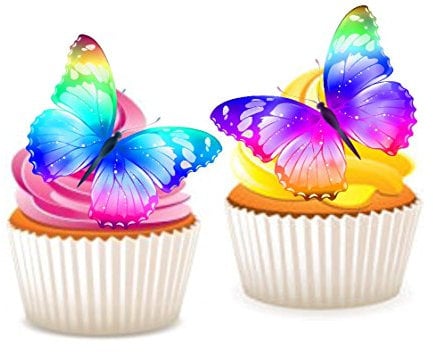 24 x Rainbow Butterflies Butterfly STAND UP Edible Rice Paper Cupcake Toppers Cake Decorations