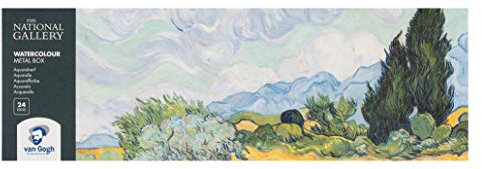 Van Gogh 24 Näpfchen Feine Künstler Aquarellfarben im Metall Aquarellkasten incl. Pinsel und Mischpalette Geschenkset
