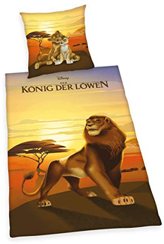 Herding DISNEY König der Löwen Bettwäsche-Set, Wendemotiv, Bettbezug 135 x 200cm, Kopfkissenbezug 80 x 80cm, Baumwolle/Renforcé