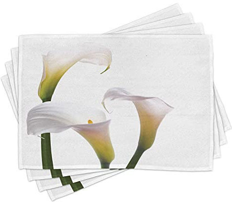 ABAKUHAUS Flower Placemats, Blooming Calla Lilies on White Fresh Spring Bouquet Delicate Nature Theme, Table Decor Made of Colorfast Fabric for the Dining Room and Kitchen, Green White Yellow