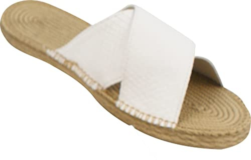 Siebi's Matera Strand-und Badeschuh Pantolette in Bastoptik für Damen und Extra Leicht: Größe: 38 | Farbe: Weiss