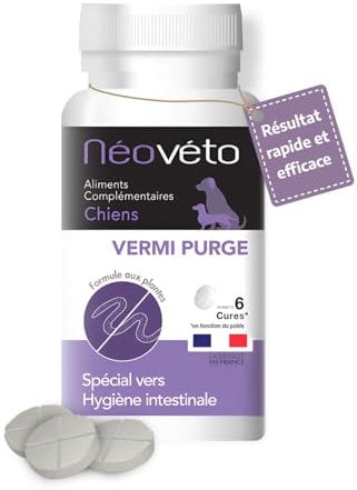 Néovéto DESPARASITANTE Antiparasitario Interno, Ingredientes Activos autorizados por los Servicios Veterinarios Franceses, Comprimidos Naturales apetitosos para Perros Fácil de administrar.