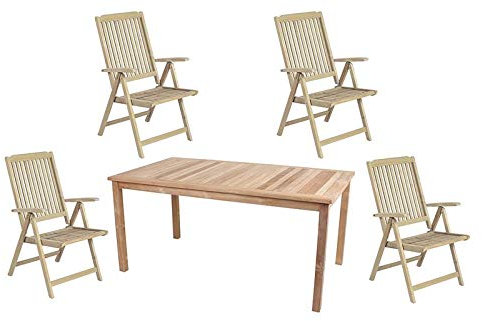 Gravidus 5-teilige Teak Gartengarnitur mit Klappstühlen