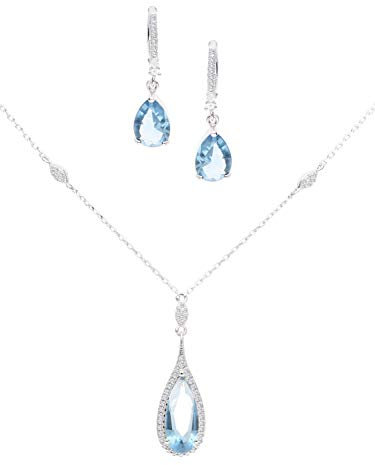 My Gold Schmuckset (Halskette & Ohrringe) Echtes Sterlingsilber Mit Zirkonia hellblau 925 Silber Nadine Set Y-04472-S921-CZC-whi-CZC-lbl-K42cm