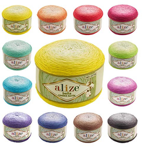 250g Farbverlaufsgarn Alize Bella Ombre Batik XL Strickgarn Häkelgarn Farbwahl, Farbe:7414 Gelbtöne