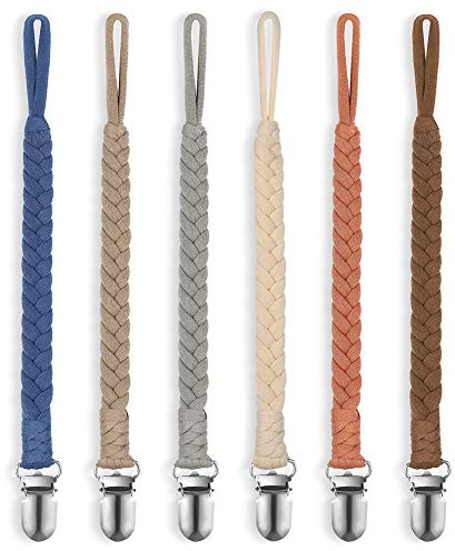 POKIPAW Pacifier Clip for Boys and Girls, 6 Pack Baby Pacifier Holder Leash 100% Handmade Braided Fits All Pacifiers & Teething Toys Modern Unisex Baby Gift