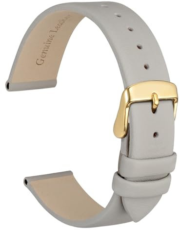 WOCCI 14mm Elegante Correa de Reloj de Cuero con Hebilla Dorada (Gris)