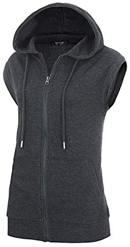 GIVON Damen Leichte Kapuzenweste Ärmellos 1/4 Reißverschluss Pullover Casual Hoodie Sweatshirt mit Taschen, M