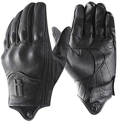 Harssidanzar Herren Vollfinger Ziegenleder Leder Touchscreen Motorradhandschuhe GM028E, Schwarz(aktualisierung), Größe XL