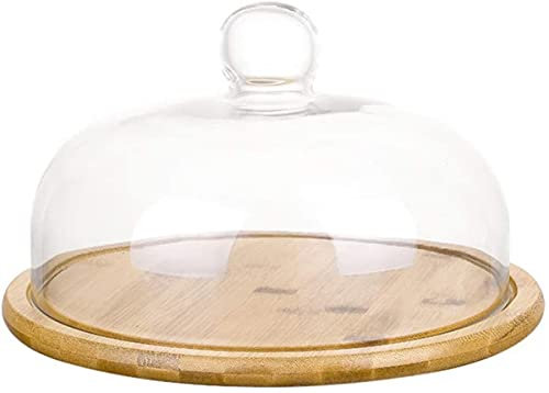Kuchenteller mit Glaskuppel Kuchenplatte Rund Dessert Cake Board Cake Base Cake Cover Cake Bell für Kuchen Geburtstag Hochzeit - 29,5 x 29,5 x 17,5 cm