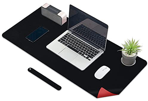 KINGFOM Schreibtischunterlage für den Schreibtisch, PU-Leder, Schreibunterlage mit komfortabler Schreibfläche (120 x 60 cm, Schwarz + Rot)