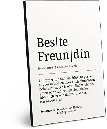 ARTFAVES® Worterklärung Beste Freundin | Definition Bild schwarz-Weiss als Geschenk | Holzschild mit Spruch zum Thema Freundschaft/Beste Freundin