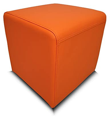 Quattro Meble Orange Farbe Echtleder Hocker viele Größen Echtleder Sitzhocker Rindsleder Sitzwürfel Fußhocker Polsterhocker Echt Leder Puff Leder Italienisches Leder Arancio (40 x 40 x H-45 cm)
