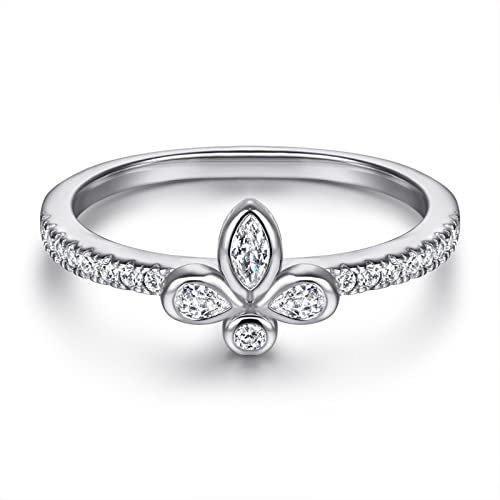 Gualiy Femme Bague Argent 925, Anneau Fiançailles Fleur avec Zircone Argent Bagues Taille 51.5