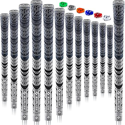 SAPLIZE 13 Golf Grips, Standard, Grey, All Weather Multi Compound Hybrid Golf Club Grips