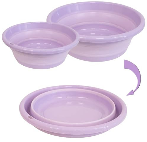 Barreño Multiusos Plegable, portátil, Forma Redonda, Ahorra Espacio, Ligera, útil Tanto para la casa, en la Cocina, al Aire Libre para campamentos y excursiones. (Violeta, Juego de (38CM+31CM))
