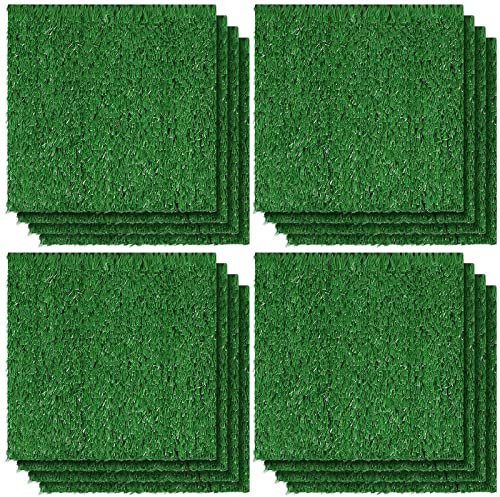 Synthetischer Kunstrasen Rasenpflaster Gefälschte Garten Gras Fliesen Quadratische Matte Realistischer Kunstrasen Teppich mit Abfluss Loch für Haustier Puppenhaus (12 Stücke, 6 x 6 Zoll)